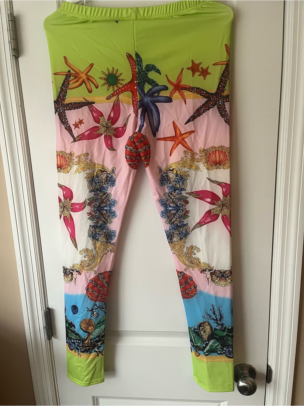 NWOT Women’s Designer Inspired Marine and Starfish Print Leggings Asian Size XL - Picture 7 of 9